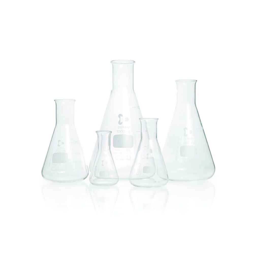 DWK Duran Erlenmeyer Flasks, Narrow Neck, Cap, 300 mL, Pack of 10