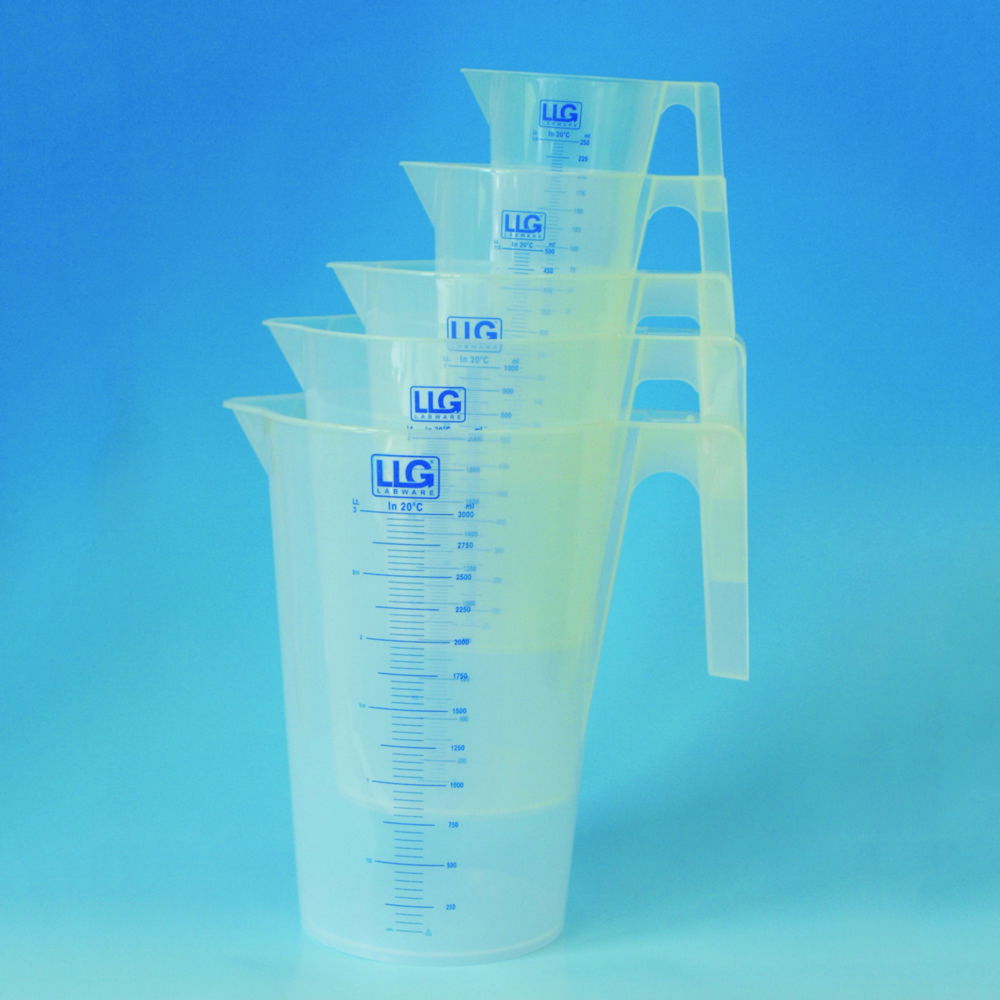 LLG Beaker 3000 mL, PP, ISO 7056, Blue Scale, with Handle