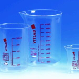VITLAB Griffin Beaker 100 ml, PMP (TPX) Red-Imprinted Graduation, Clear
