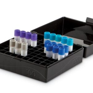 Heathrow Scientific Storage Box with Snap Lid, PP, Black, 100 Places for Microtubes and Cryogenic Vials