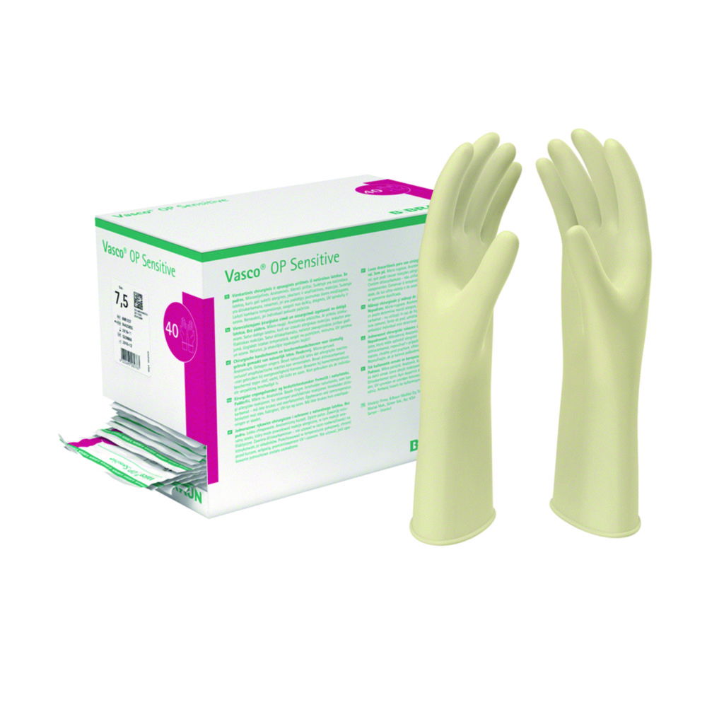 B. Braun Vasco OP Gloves, Size 8 OP Sensitive, Latex, Powder-Free, Sterile, Pack of 40 Pair