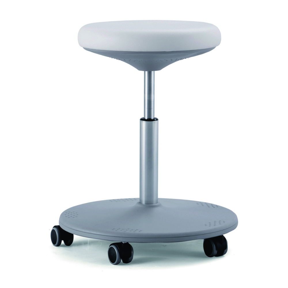 Interstuhl Büromöbel Stool Labster, White Synthetic Leather Skai, Height Adjustable 450–650 mm, Castors, Disc Feet and Plastic Units Platinum Grey