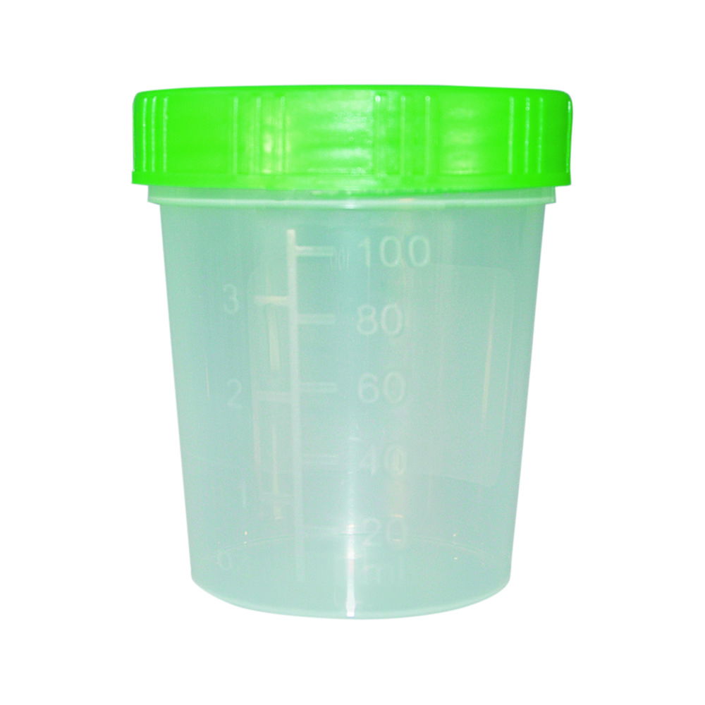 Paul Boettger Urine Beaker 125 ml, PP with Screw-Cap Green, HD-PE, Pack of 100