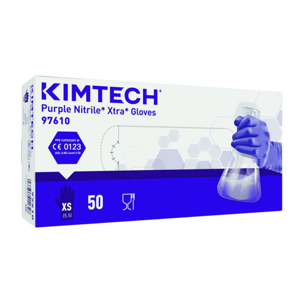 Kimberly-Clark KIMTECH Purple Nitrile Xtra Gloves, Size L, Purple, 300 mm, Powder-Free, Pack of 50