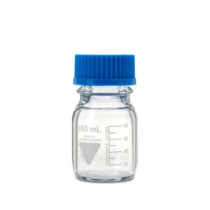 Scherf Laboratory Bottles 100 ml with Blue Cap and Ring, Boro 3.3, GL 45, Pack of 10