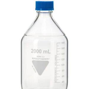 Scherf Präzision Laboratory Bottles 2000 mL with Blue Cap and Ring, Boro 3.3, GL 45, Pack of 10