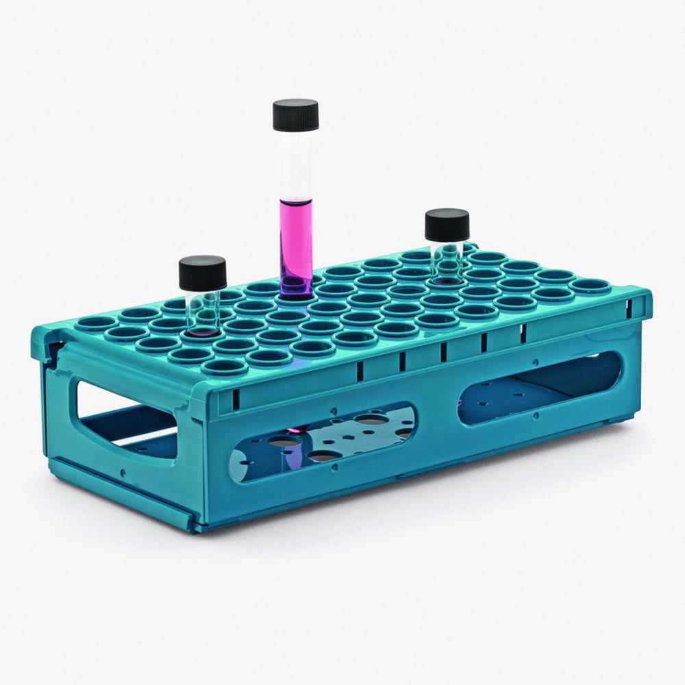 ISOLAB Test Tube Rack, Blue, High-Density PP, 50 Places for Tube Diameter 12-13 mm