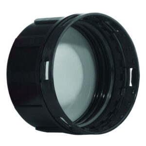 Kautex Bell Cap, Black PP with PTFE Cup-Shaped Liner & Tamper-Evident Ring, 45 mm Ø