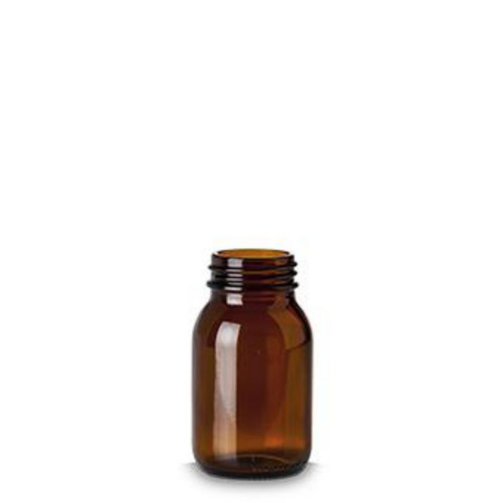 RIXIUS Wide‑Neck Amber Glass Bottle 125 mL, DIN 40, Without Cap 9072165 (Pack of 84)