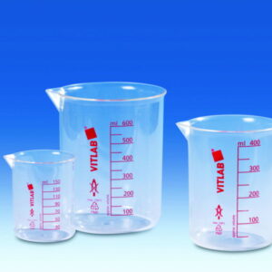 VITLAB Griffin Beaker 250 ml, PMP (TPX) Red-Imprinted Graduation, Clear
