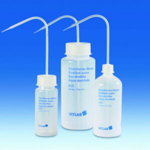 VITLAB Wash Bottle 500 ml, PE-LD, GL 25, Distilled Water, with Wash-Bottle Attachment