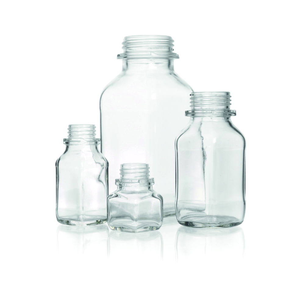 DWK Duran Square Screw Cap Bottle 500 mL, Wide Neck, Clear Thread 54, Soda Lime Glass, Without Cap