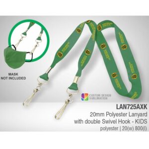 20mm Polyester lanyard with double Swivel hook for holding mask – Adults – Min 250 units