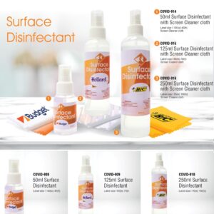 250ml Surface Disinfectant with full colour sticker and Screen Cleaner Cloth with sublimation print