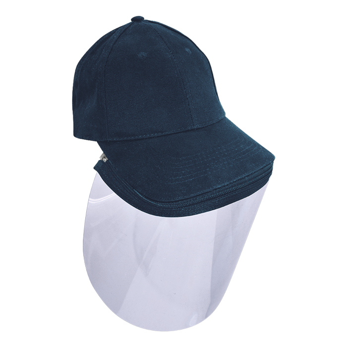 6 Panel Brushed Cotton Cap with zip off face shield – Min 25 units