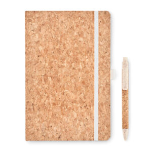 A5 cork cover notebook with lined paper including a pen with Cork barrel
