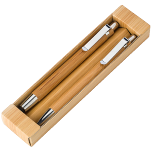 Bamboo Pen and Clutch Pencil Set – Packaged in cardboard box with sleeve