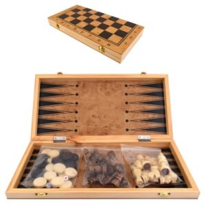 Classic 3-in-1 Game Set Backgammon, Chess & Checkers Set