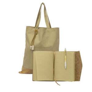 Cork Eco-Friendly Gift Set with Cork Charging Cable, A5 Notebook & Pen In Eco Shopper Bag