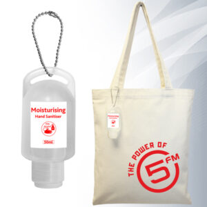 Branded Cotton Shopper Bag with 50ml Sanitiser – Min 50 units