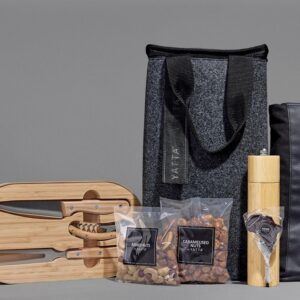 Culinary Corporate Gift Hamper – Bamboo Food & Wine Set, Bamboo Pepper Mill, Kitchen Apron & Snacks in Rpet Tall Cooler Bag