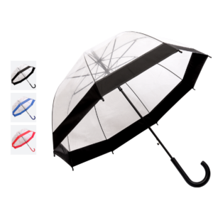 Dome Shaped Clear Umbrella With Coloured Trim – Auto Open Metal Frame