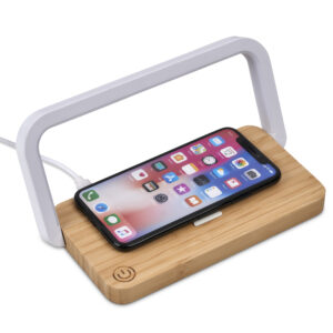 Eco Friendly Bamboo Multi-function Phone Stand, Light & Wireless Charger