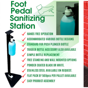 Hands free Sanitiser/Sanitizer stand with foot pedal – Min 5 units