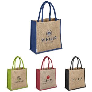Large Jute Shopper Tote With Coloured Side Panels & Rope Handles