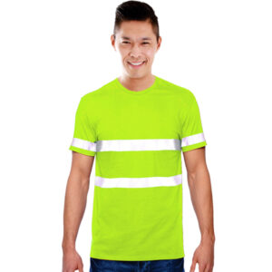 Mens Hi-Viz Moisture Management Crew Neck T-shirt with Reflective Strips – Min 50 Units