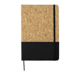 Natural A5 Cork & PU Eco Friendly Notebook With 80 Lined Pages, Black Bookmark & Ribbon