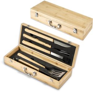 Okiyo Eco Friendly 5-Piece BBQ Set in Bamboo Box – Natural