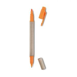 Highlighter + pen with recycled carton body – blue ink refill -A