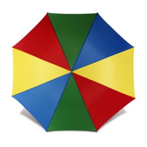 Umbrella with eight multi-colour 190t polyester fabric panels, a