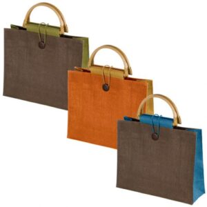 Eco-Friendly jute bag with bamboo handle and closing cord