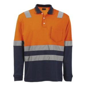 Transit Long Sleeve Hi-Vis Golfer – Available in: Safety Orange/Navy or Safety Yellow/Navy