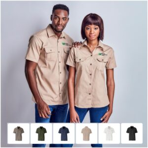 Mens Short Sleeve Wildstone Bush Shirt – 100% Cotton With Pleated Pockets Tracker Shirt