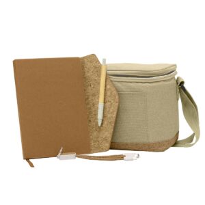 Sustainable Gift Set with Cork Charging Cable, A5 Notebook & Pen In Eco Cooler Bag