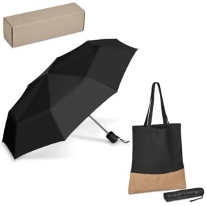 Travel Gift Set With Compact Umbrella & Cork Shopper In Gift Box