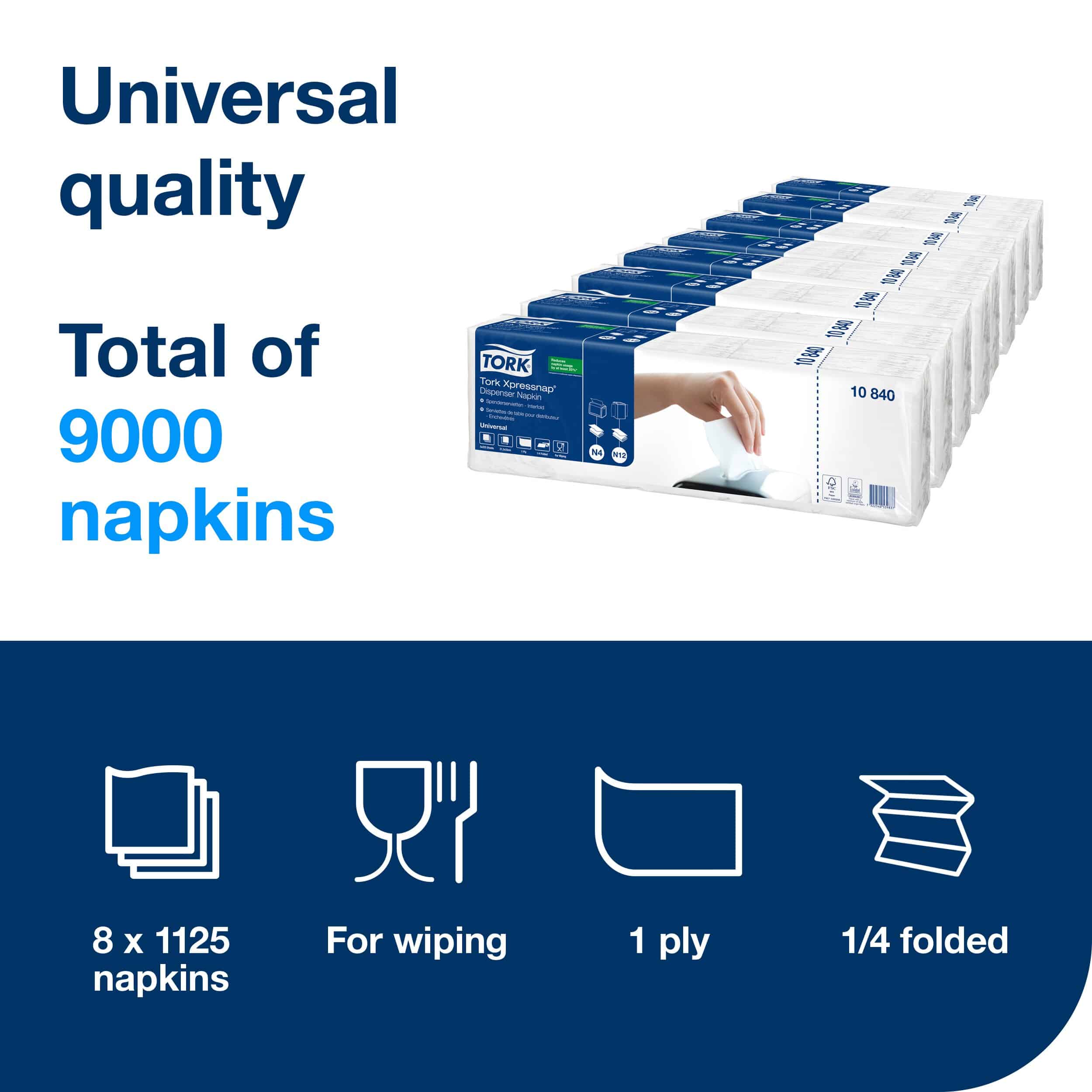 Tork Xpressnap White Dispenser Napkin Refill (8 Packs of 1125 Napkins) - Image 2