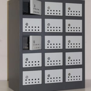 15 Compartment cell phone locker CELLOCK15Greyivory -730h x 570w x 300d