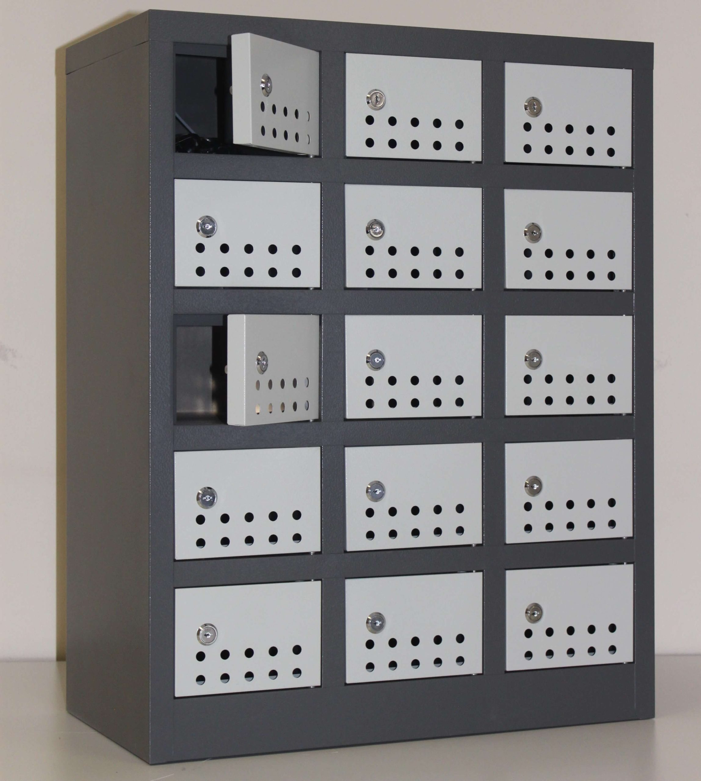 15 Compartment cell phone locker CELLOCK15Greyivory -730h x 570w x 300d