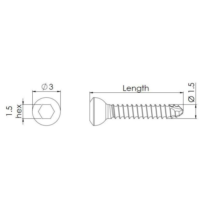 1.5mm Self-tapping Cortical Screws - Hexagonal Head - - Stainless Steel (German Import) - Image 2