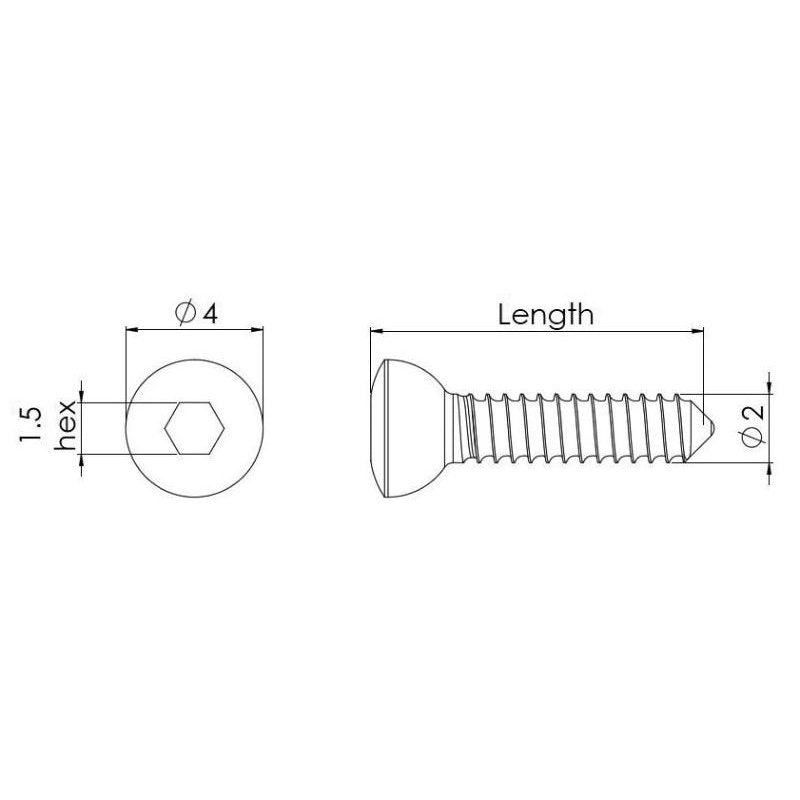 2.0mm Self-tapping Cortical Screws - Hexagonal Head - - Stainless Steel (German Import) - Image 2