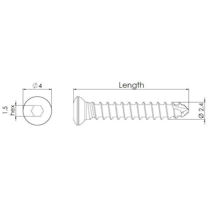 2.4mm Titanium Self-tapping Cortical Screws - Hexagonal Head (German Import) - Image 2