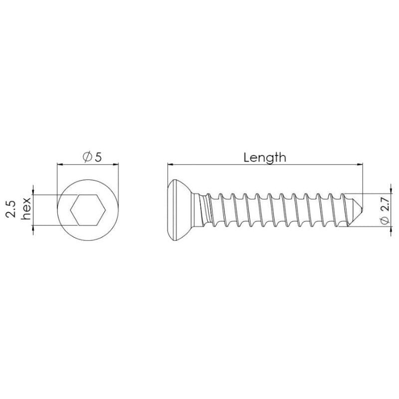 2.7mm Self-tapping Cortical Screws - Hexagonal Head - - Stainless Steel (German Import) - Image 2