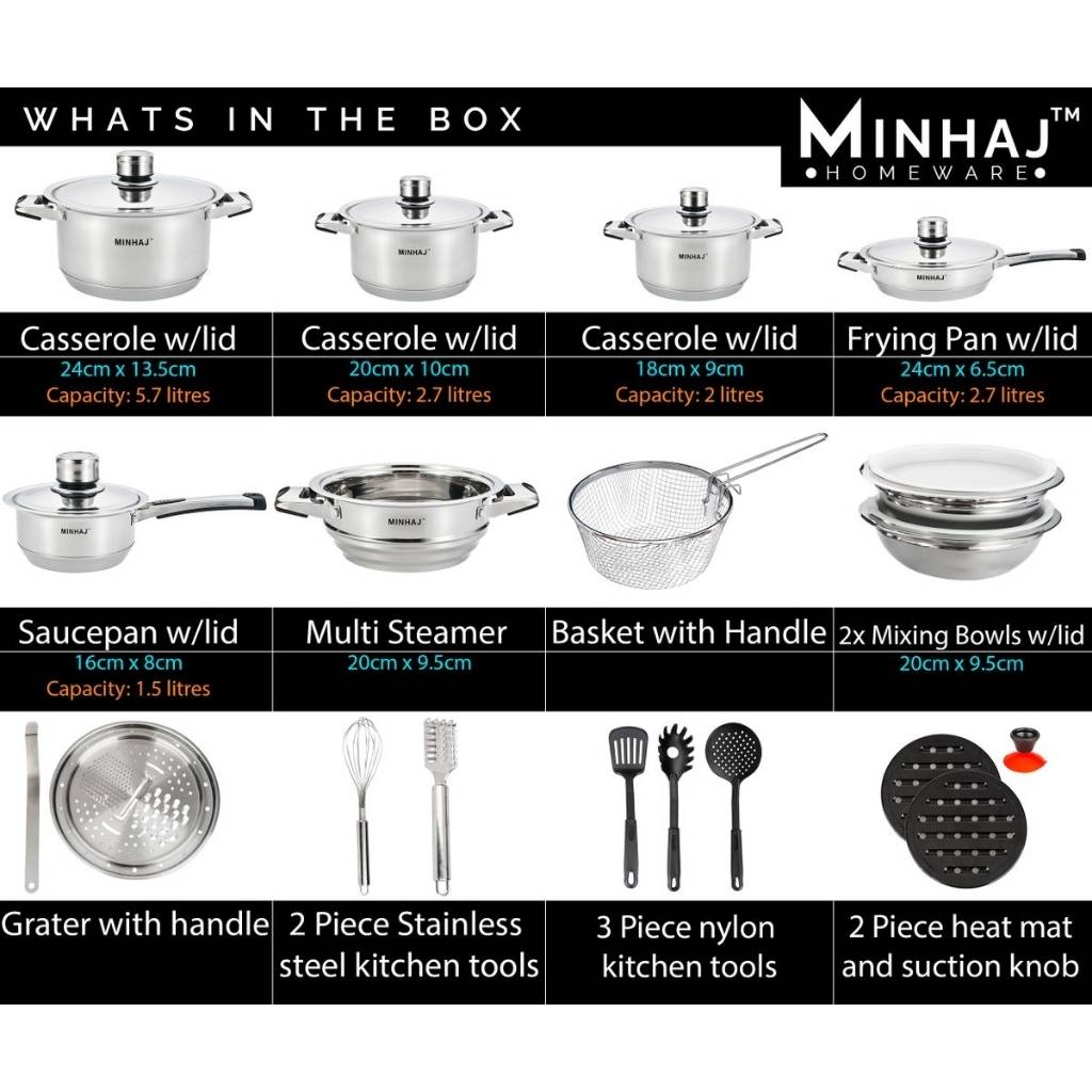 27pc Pot Set - Stainless Steel Heavy Bottom - Image 8