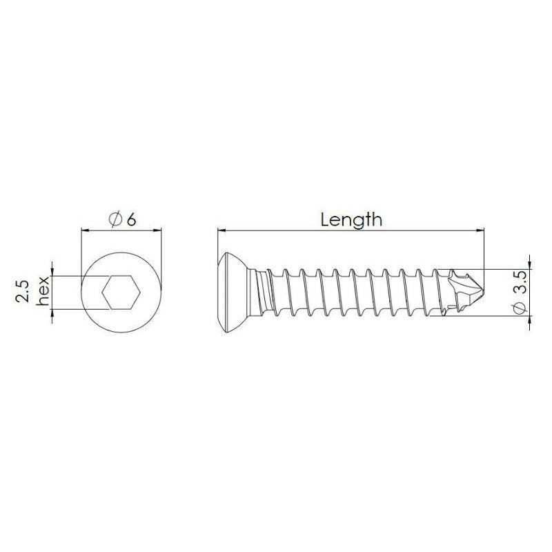 3.5mm Self-tapping Cortical Screws - Hexagonal Head - - Stainless Steel (German Import) - Image 2