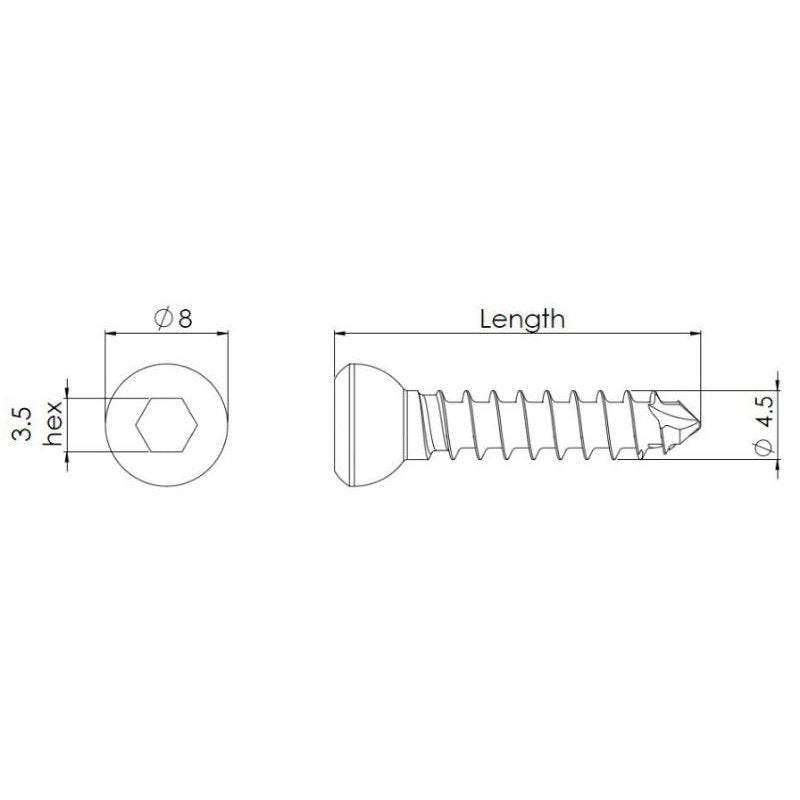 4.5mm Self-tapping Cortical Screws - Hexagonal Head - - Stainless Steel (German Import) - Image 2