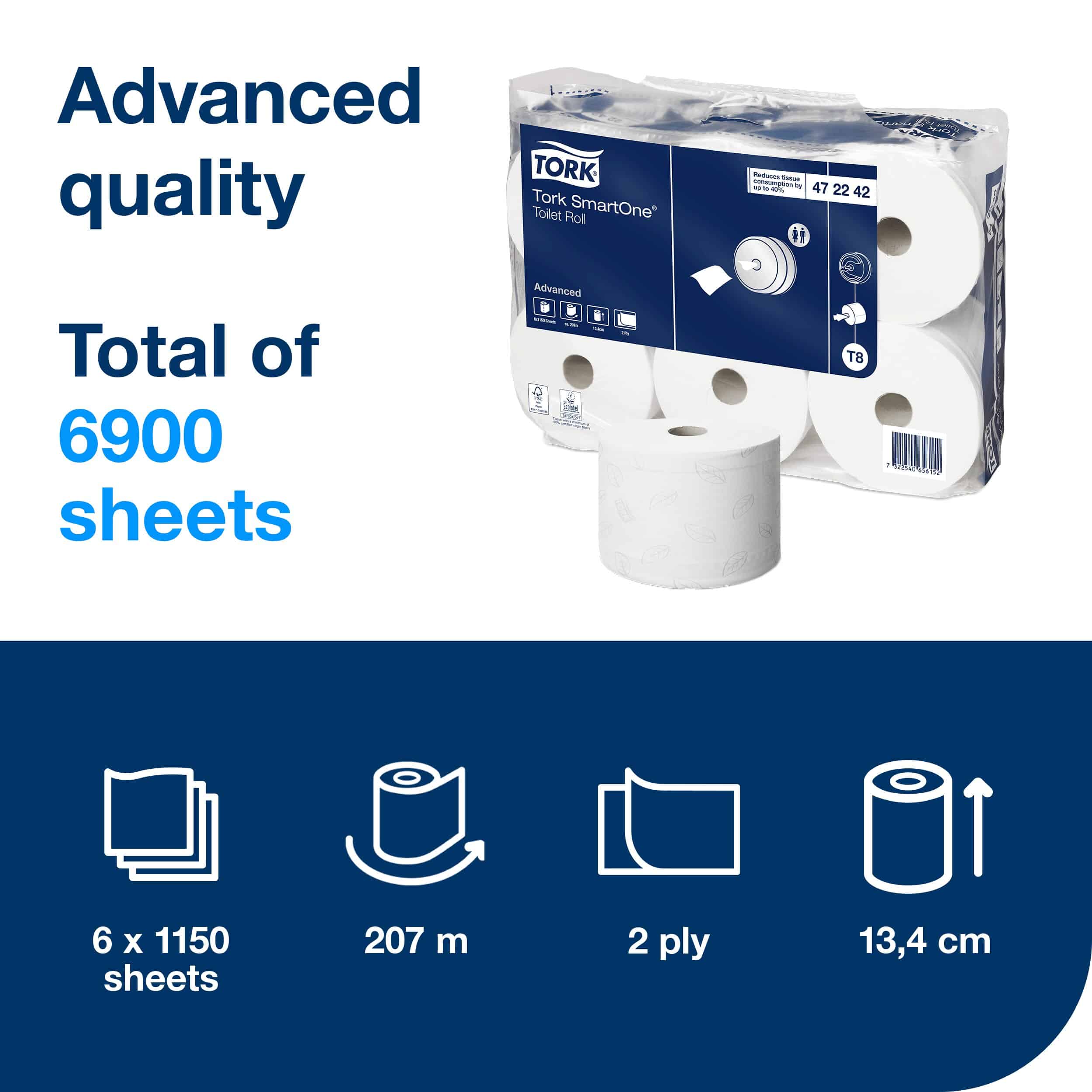 Tork Smartone® Toilet Roll Refill (Pack of 6) - Image 5